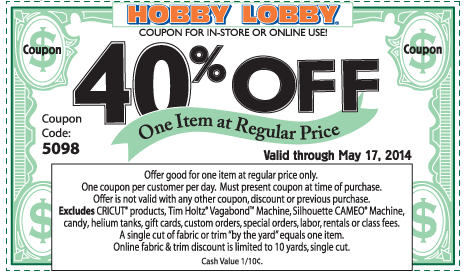 Hobby Lobby Printable Coupon For 40% Off