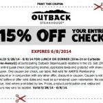 Outback Steakhouse Coupon: 15% Off Your Entire Check